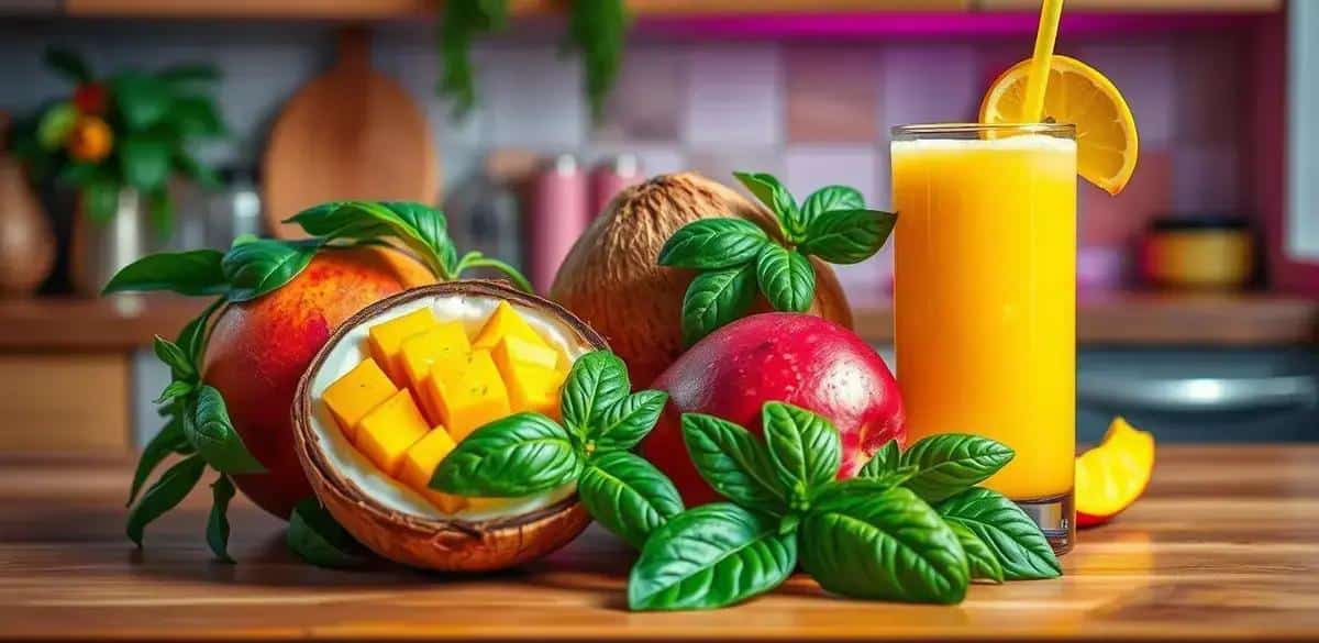 Recipe Ingredients for Coconut Water with Mango Juice and Basil