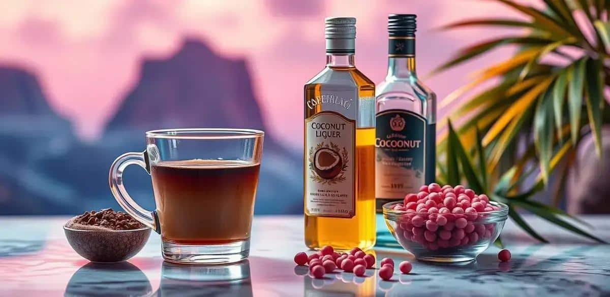 Recipe Ingredients for Coffee with Coconut Liqueur and Pink Pepper