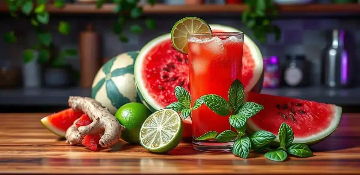 Recipe Ingredients for Energy Drink with Watermelon Juice and Ginger