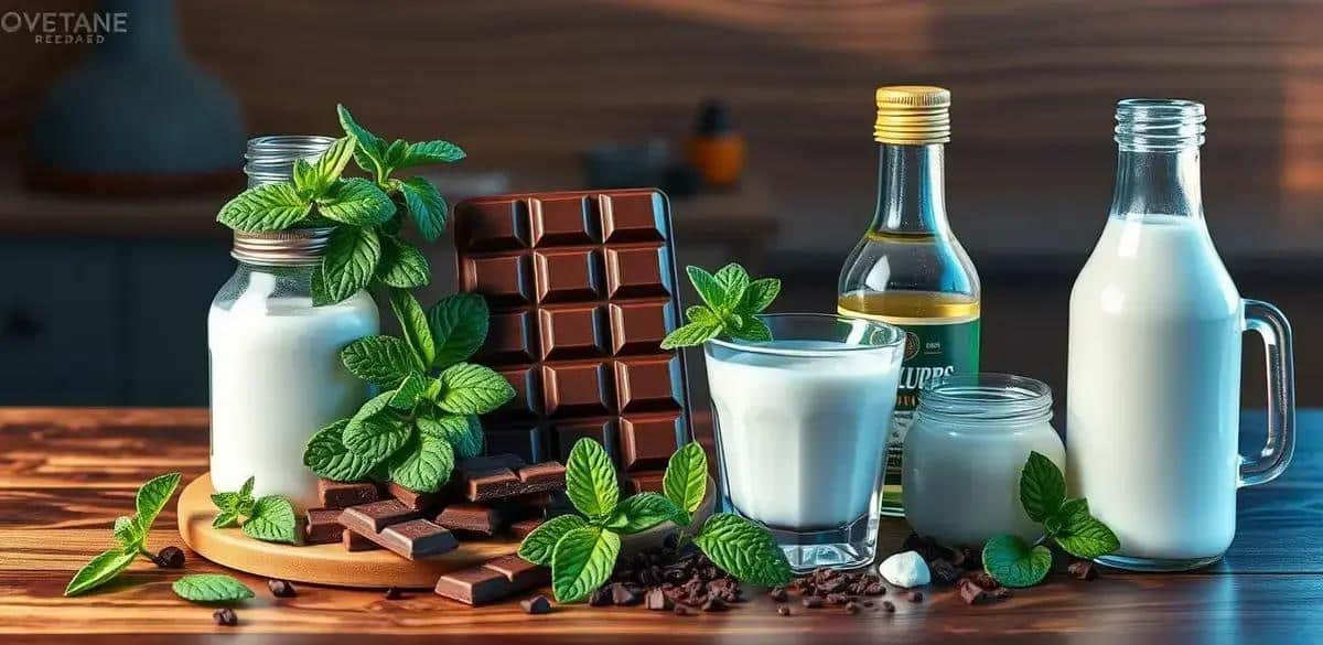 Recipe Ingredients for Iced Chocolate with Coconut Liqueur and Mint